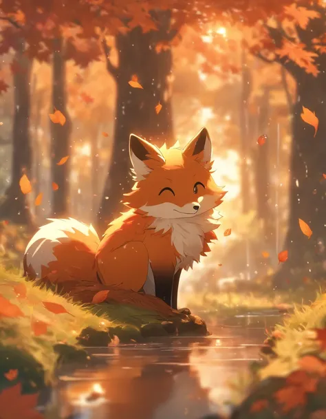 (Best quality,4K,8K,A high resolution,Masterpiece:1.2),Ultra-detailed,(Realistic,Photorealistic,photo-realistic:1.37),Colorful autumn scenery,Lonely fox,Cute fox,autumn forest,Fox in a maple leaf cloak,Hidden fox,Tree roots,rainy days,tranquil ambiance,map...