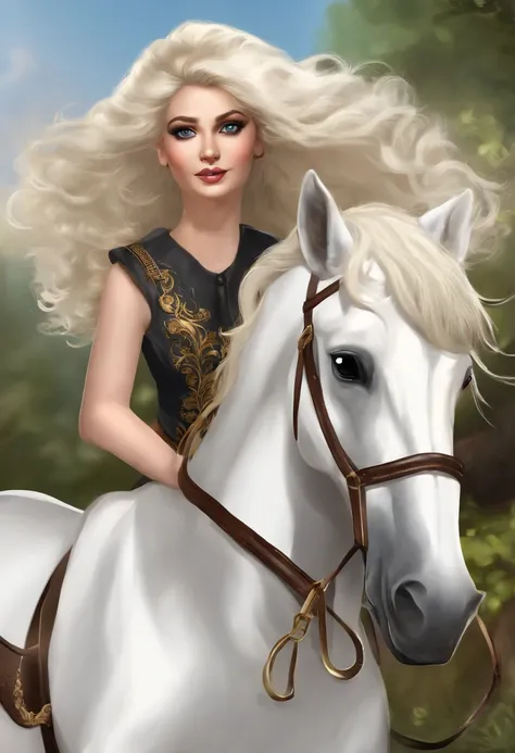 cartoon image，(((A white horse：1.4)))，He wears a big gold medal around his neck，Wears a spotted vest on the top，Denim shorts on the bottom，Long white hair that floated up，Naughty expression，HD Real，Black eyes，Flying figure，HD picture，Sony SLR lens，Shoot at...