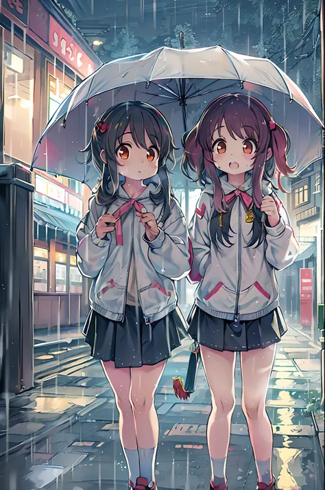 Anime characters in the rain、Standing under an umbrella, Sateen!, Sateen!!, anime moe art style, after rain and no girl, anime style 4 k, Sateen!!!, Kantai Collection Style, Cute art style, Cute Anime, cute anime style, in style of kyoto animation, Anime! ...