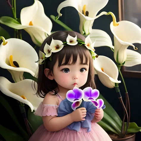 Calla orchid，Beautiful little girl