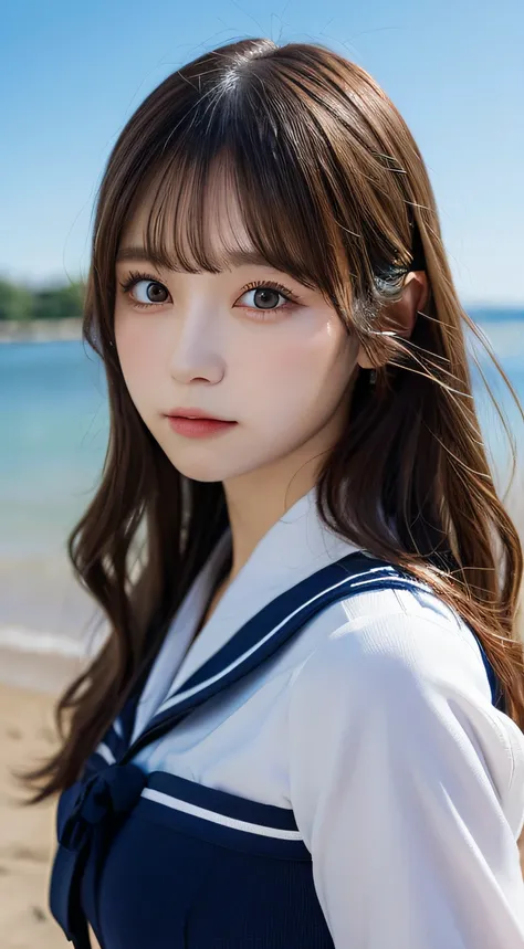 masutepiece, Best Quality, Illustration, Ultra-detailed, finely detail, hight resolution, 8K Wallpaper, Perfect dynamic composition, Beautiful detailed eyes, Natural Lip,Wearing a sailor suit、blurry backround