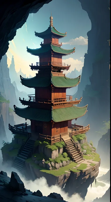 It depicts an ancient Taoist spiritual environment，Fantasy art style，