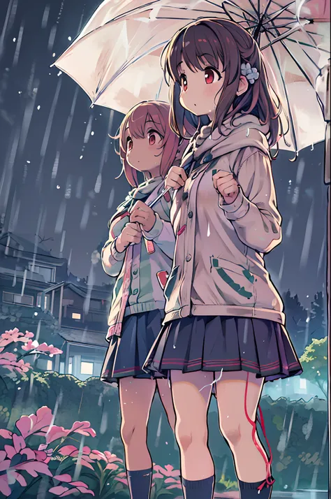 Anime characters in the rain、Standing under an umbrella, Sateen!, Sateen!!, anime moe art style, after rain and no girl, anime style 4 k, Sateen!!!, Kantai Collection Style, Cute art style, Cute Anime, cute anime style, in style of kyoto animation, Anime! ...