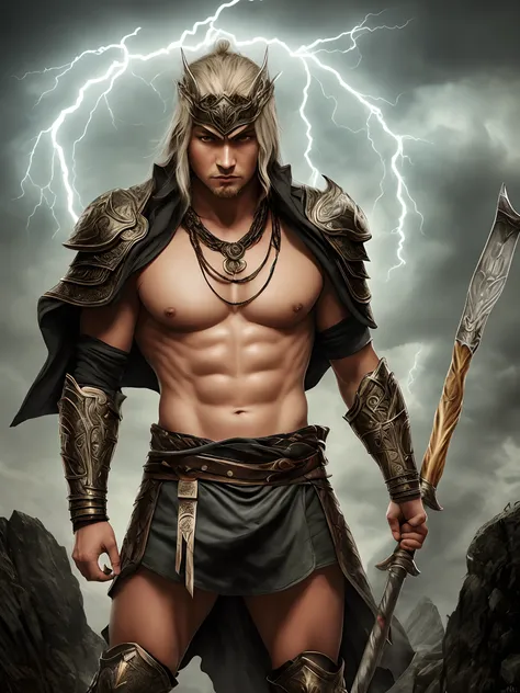 Badass thunder God warrior with the words "lordofthunder"