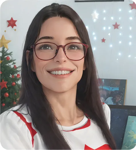 Smiling woman with glasses and a red star on her shirt, imagem de perfil, Alanis Guillen, Ayahausca, imagem do pixar, fernanda suarez, 38 anos, Lorena Avarez, Anos Imane, 3 2 anos, (38 anos), 3 6 anos, Malika Favre, Adriana DXIM