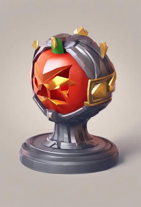 Game medallion with close-up of tomato with crown，Close-up of tomato head，Estilo de Arte de Hearthstone, Arte estilo Hearthstone, Arte conceitual de Hearthstone, Arte conceitual do jogo Riot, Estilo de League of Legends, iconic character splash art, Coroa ...