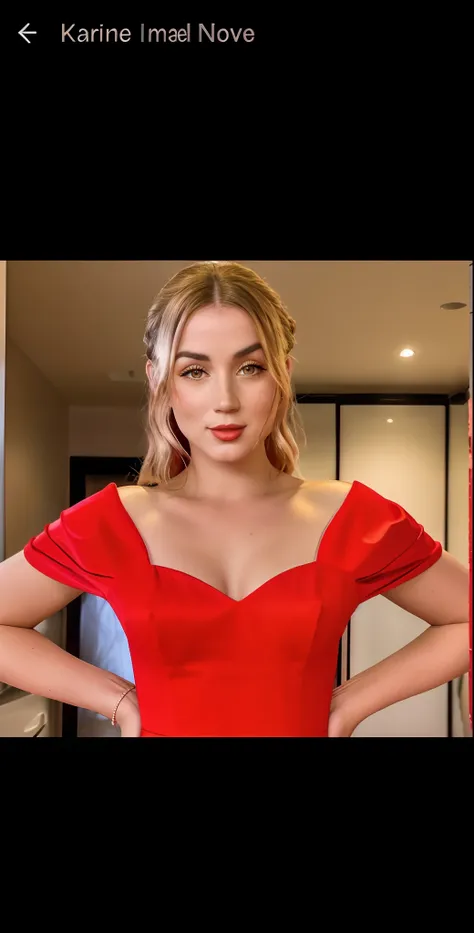 a close up of a woman in a red dress posing for a picture, wearing a red dress, wearing red dress, in a red dress, red dress, taken in the early 2020s, sexy red dress, holly bruce, lindsay adler, 30-year-old french woman, caroline gariba, wearing a red out...