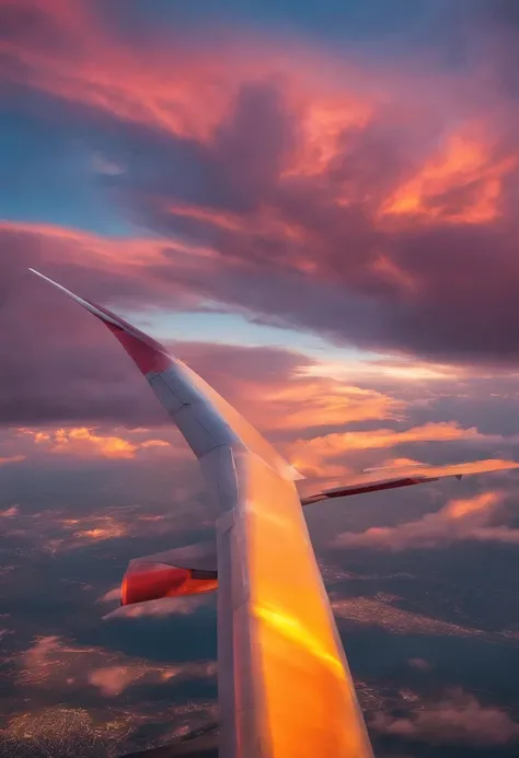 Close-up of cloudy sunset and airplane flying in the sky, Amazing skies, Amazing skies, Stunning sunset, brilliant sunset, A very colorful heaven, Amazing reflections of the sky, Colorful clouds, colorful sunset, Sunset clouds, Cloudy sunset, Glowing cloud...