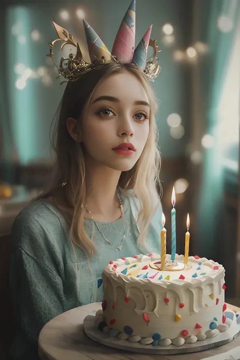 Beautiful girl on her birthday，The birthday cake, Surreal portrait，Official artistic aesthetics