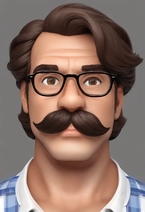 ((best quality)), ((master part)), ((desenhos animados realistas)), ((Personagem perfeito)) - Um retrato frontal meticulosamente detalhado e realista de um homem com cabelo raspado, glasses and a shirt with beautiful textures. O homem olha diretamente para...