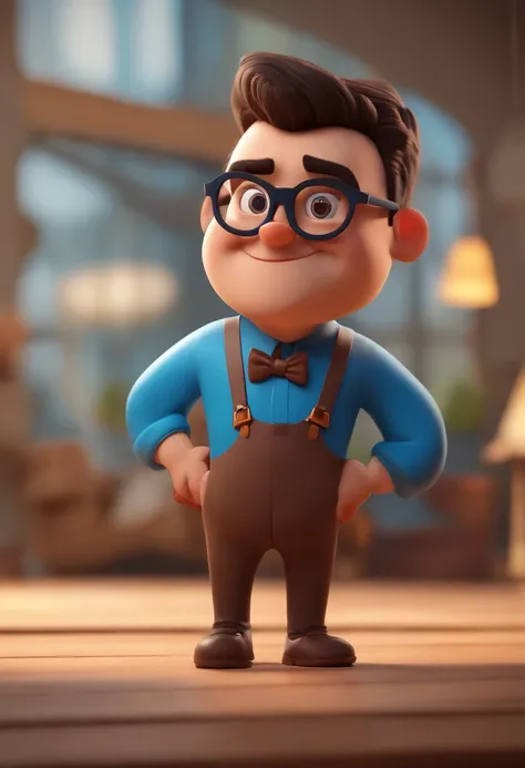 Cartoon character of a man wearing black glasses and a blue shirt, um personagem animado, Caractere estilizado, animation style rendering, 3D estilizado, Arnold Maya render, 3 d render stylized, toon render keyshot, Personagem 3D, Personagem 3D, 3d renderi...