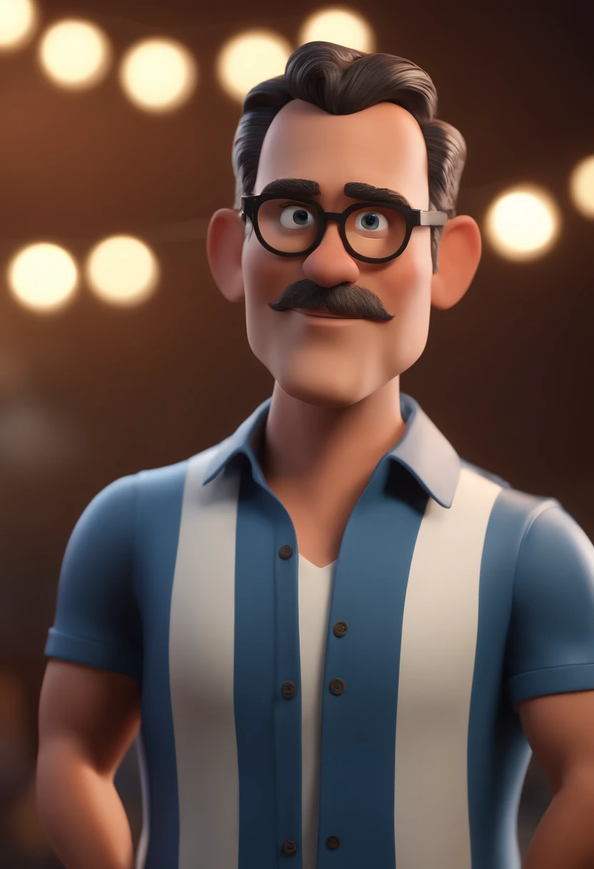 Cartoon character of a man with black glasses and a blue shirt, animation character, Caractere estilizado, animation style rendering, 3D estilizado, Arnold Maya render, 3 d render stylized, toon render keyshot, Personagem 3D, Personagem 3D, 3d rendering st...