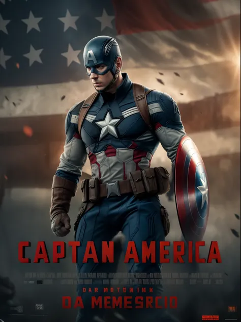 Captain America, movie poster, dark moody settings, best quality, masterpiece collection, 16K resolution, extremely detailed, text as the center object