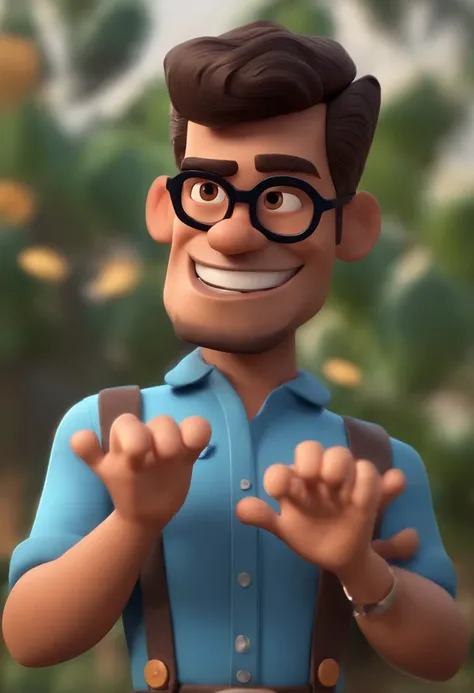 Cartoon character of a man wearing black glasses and a blue shirt, um personagem animado, Caractere estilizado, animation style rendering, 3D estilizado, Arnold Maya render, 3 d render stylized, toon render keyshot, Personagem 3D, Personagem 3D, 3d renderi...