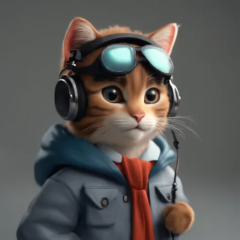 ((bestquality, 10, masterpiece: 1.4)),((amazing details: 1.3)),((illustration, Hairstyle Casual: 1.2)),((high-res: 1.1)), Cute cat standing, Headphone headset, Tactical coat, Fashion Lining, Soft light, colorfully, Depth of Field, Cinematic lighting, from ...