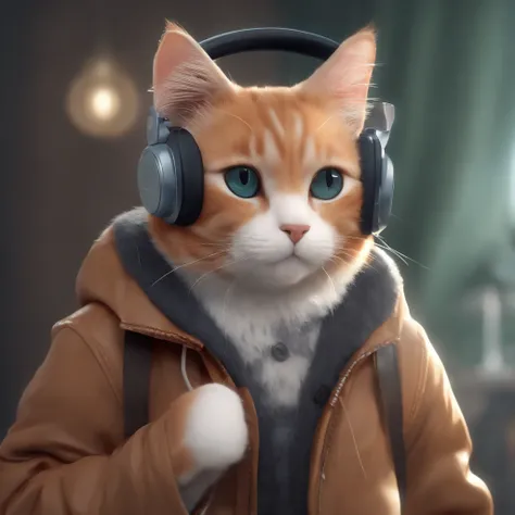 ((bestquality, 10, masterpiece: 1.4)),((amazing details: 1.3)),((illustration, Hairstyle Casual: 1.2)),((high-res: 1.1)), Cute cat standing, Headphone headset, Tactical coat, Fashion Lining, Soft light, colorfully, Depth of Field, Cinematic lighting, from ...