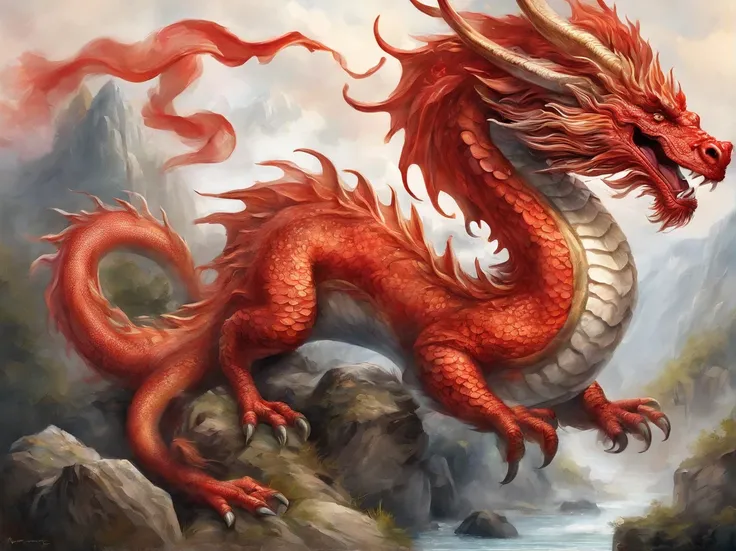 ((masterpiece, best quality, highres, UHD, perfect pixel, depth of field, 4k, RTX, HDR)), there is a picture of red cloud and white chinese dragon, stunning digital illustration, beautiful digital artwork, a beautiful artwork illustration, stunning gorgeou...