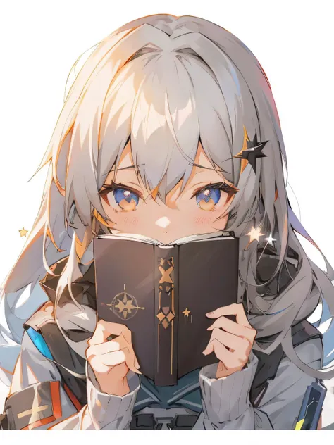 Anime girl with long hair reading a book with stars, anime visual of a cute girl, from girls frontline, rpg book portrait, anime moe art style, 4k manga wallpapers, old artbook, artbook artwork, Guweiz in Pixiv ArtStation, up of young anime girl, detailed ...