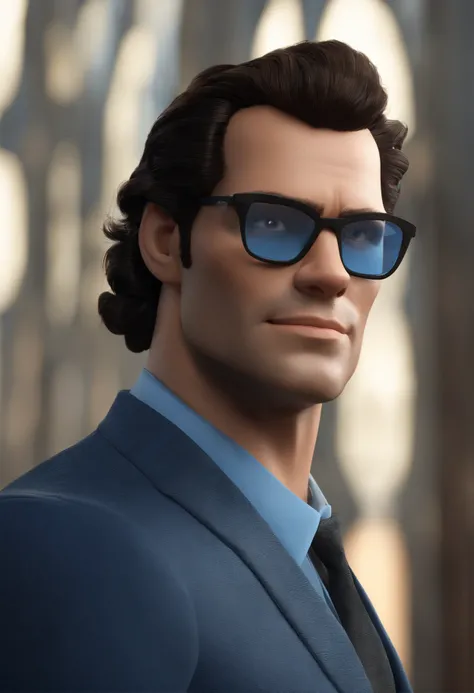 Henry Cavill with black glasses, cabelo liso preto e uma camisa azul, animation character, Caractere estilizado, animation style rendering, 3D estilizado, Arnold Maya render, 3 d render stylized, toon render keyshot, Personagem 3D, Personagem 3D, 3d render...