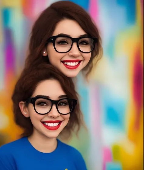 Make a Disney Pixar cartoon cartoon very skinny adult woman, With eye Glasses, cabelo castanho escuro, bem curto, With brown eyes, she works in her studio where she produces fabric dolls and makes her paintings, sempre feliz e sorridente. Tem algumas sucul...