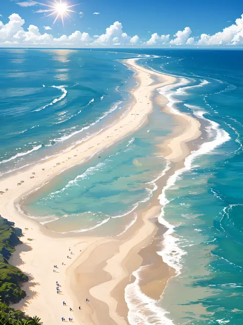 Um dia de sol na praia, mar azul, cloudless sky