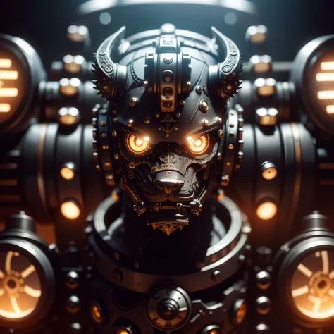 Cute hairy calf，Made of metal, Cyborg, Cyberpunk Style, Clockwork, ((Intricate details)), hdr, Big eyes, ((Intricate details, ultra - detailed)), Vacuum tubes or tubes, cinema shot, Vignette, Bokeh effect Baker ground