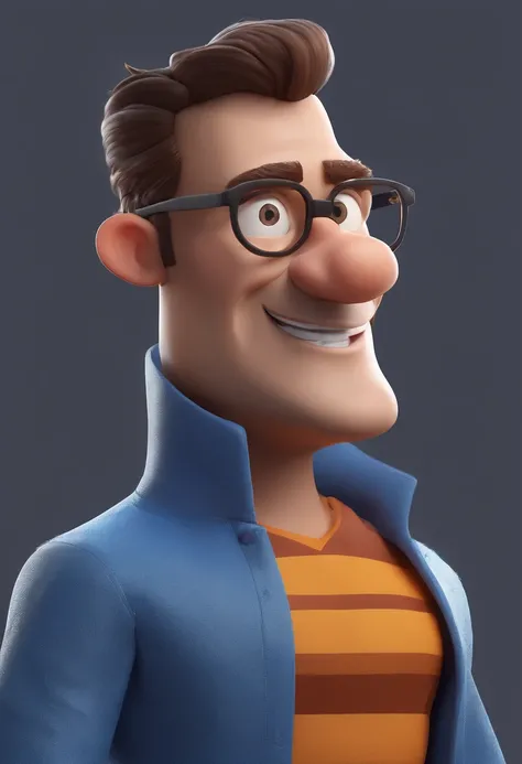 Cartoon character of a man with black glasses and a blue shirt, animation character, Caractere estilizado, animation style rendering, 3D estilizado, Arnold Maya render, 3 d render stylized, toon render keyshot, Personagem 3D, Personagem 3D, 3d rendering st...