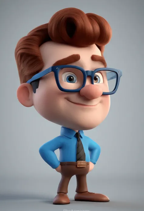 Cartoon character of a man with black glasses and a blue shirt, animation character, Caractere estilizado, animation style rendering, 3D estilizado, Arnold Maya render, 3 d render stylized, toon render keyshot, Personagem 3D, Personagem 3D, 3d rendering st...