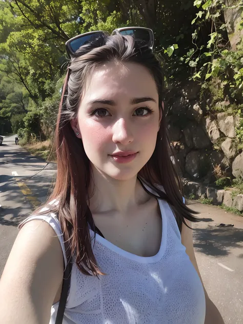 Theres a woman whos standing on a road with a cell phone, selfie de uma jovem mulher, pale-skinned persian girl, Jovem mulher na casa dos 20 anos, Mulher de 30 anos, 2 8 anos, 3 0 anos de idade mulher, 2 7 anos, Fotografia selfie 8k, 2 9 anos, Christina Kr...