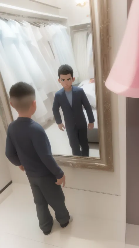 Theres a cartoon boy in front of a mirror, animation movie still, ! Movie Scene, animation still, animated film, animado ainda, veja os detalhes, Pixar Zootopia. 3D-rendering, animation movie still, disney render, animation movie still, high resolution fil...