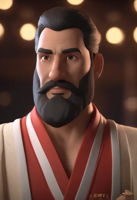 Personagem de desenho animado de um homem de barba usando kimono de Jiu-jitsu, um personagem animado, Caractere estilizado, animation style rendering, 3D estilizado, Arnold Maya render, 3 d render stylized, toon render keyshot, Personagem 3D, Personagem 3D...