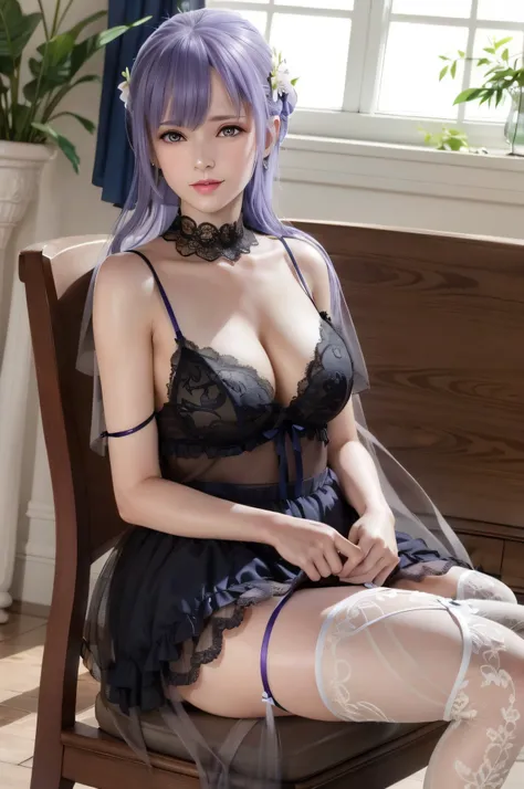 fiona, tulle dress, lace lingerie, indoors, sitting