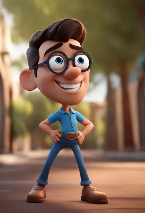 Cartoon character of a man with black glasses and a blue shirt, animation character, Caractere estilizado, animation style rendering, 3D estilizado, Arnold Maya render, 3 d render stylized, toon render keyshot, Personagem 3D, Personagem 3D, 3d rendering st...