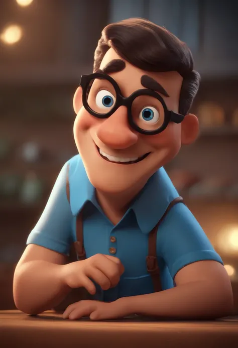 Cartoon character of a man with black glasses and a blue shirt, animation character, Caractere estilizado, animation style rendering, 3D estilizado, Arnold Maya render, 3 d render stylized, toon render keyshot, Personagem 3D, Personagem 3D, 3d rendering st...