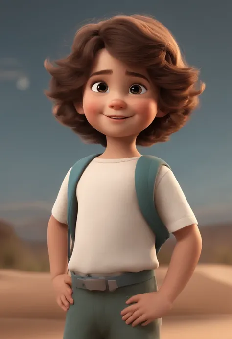 a happy cute kid standing short hair, vestindo uma fantasia espacial, , fundo branco, barnet, tom, Estilo Pixar, ..3d, desenhos animados, rosto detalhado, asymmetrical 16k