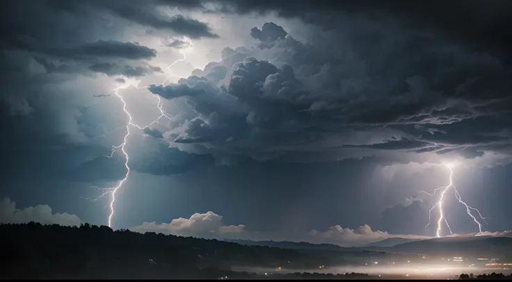 Rain laden with lightning and lots of clouds comic manga style