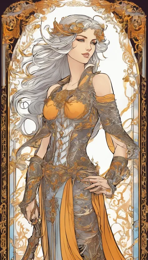 vivid colors, armadura detalhada, Engraved metal armor, desenhos intrincados na armadura, intrincadas gravuras de armadura, postura imponente e poderosa, feroz , short, flowing white hair, dynamic pose, Intensa cena de batalha, fantasy scenery, cores vibra...