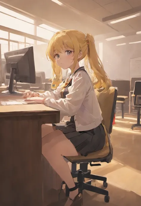 Anime girl sitting at a desk in a classroom with her hands on her knees, a hyperrealistic schoolgirl, a hyperrealistic schoolgirl, Realistic Schoolgirl, beautiful anime high school girl, Seductive Anime Girl, Smooth Anime CG Art, Cute Schoolgirl, oppai, sm...