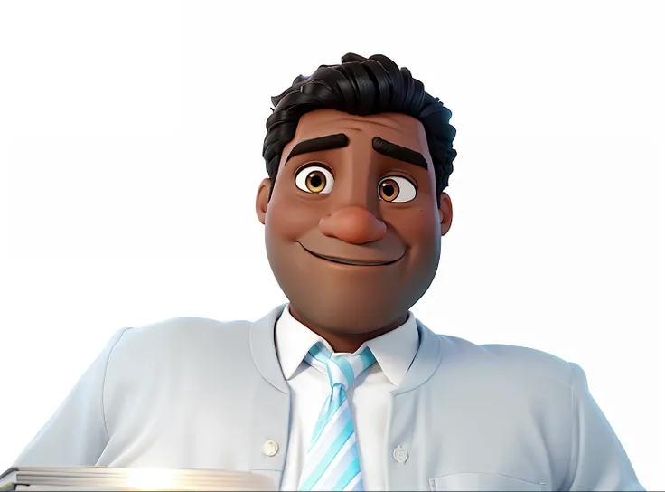 Um homem negro, baseado 100% na foto acima, estilo Disney Pixar, illuminated by the light of a lamp, contra o pano de fundo de uma biblioteca. Alta qualidade melhor qualidade