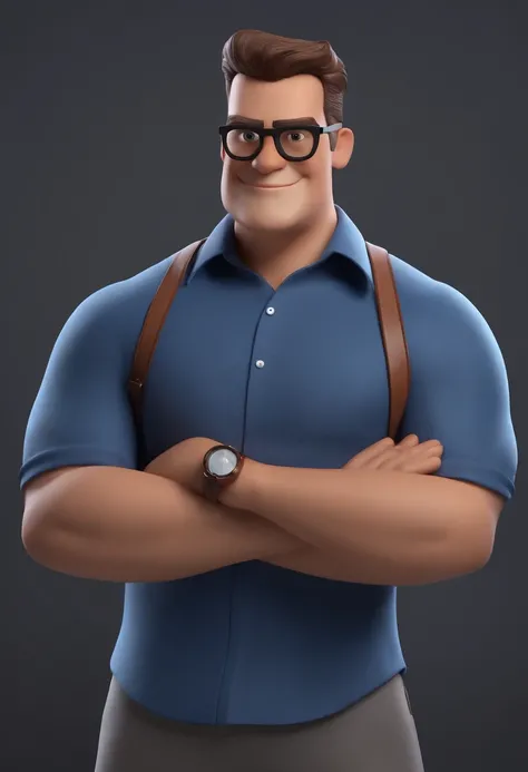 Cartoon character of a man wearing black glasses and a blue shirt, um personagem animado, Caractere estilizado, animation style rendering, 3D estilizado, Arnold Maya render, 3 d render stylized, toon render keyshot, Personagem 3D, Personagem 3D, 3d renderi...