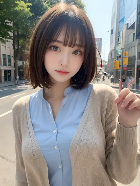 Detailed details,、hight resolution、hightquality、Perfect dynamic composition、Beautiful detailed eyes、short-hair、Small breasts、Natural Color Lip、Kamimei、Shibuya、20 years girl、1 persons、Transparent skin、Glowing hair、masutepiece、Best Quality、finely detail、high...