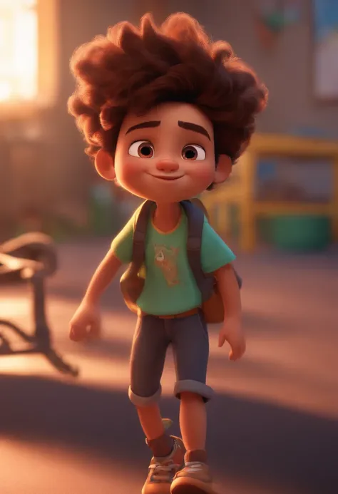 Image of a boy for a story in a YouTube video in Pixar format, Hes the little allabester, Hes the class leader, Hes outgoing, Playful and gets up for a lot of things, cabelo curto