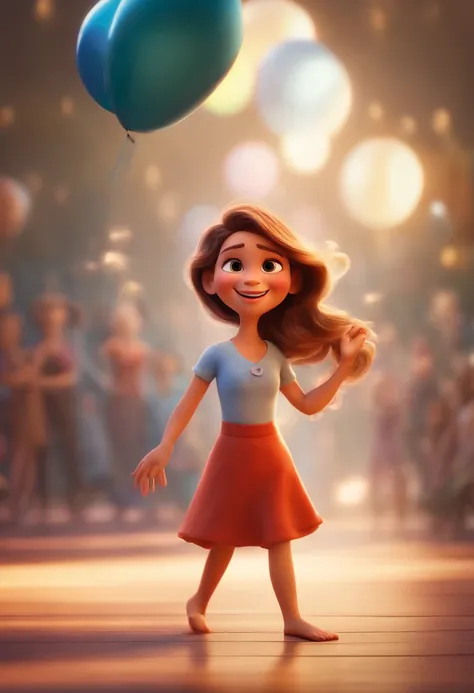 Pixar style image with 3D character white glasses white woman long bob hair, Dancing, Maquiagem Disney,Pescador, bonitinho, sorridente ,Close-up, Pixar, Disney, Cinema lighting,