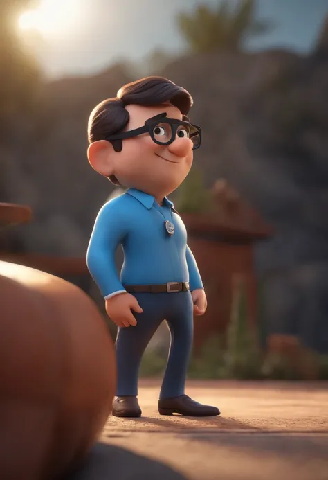 Cartoon character of a man with black glasses and a blue shirt, animation character, Caractere estilizado, animation style rendering, 3D estilizado, Arnold Maya render, 3 d render stylized, toon render keyshot, Personagem 3D, Personagem 3D, 3d rendering st...