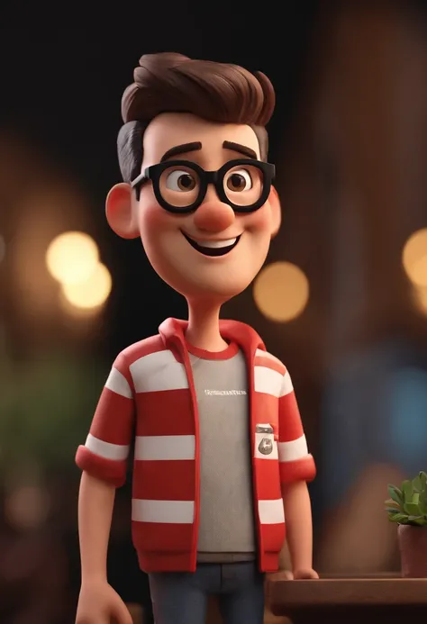 Cartoon character of a man with black glasses and a red and black striped t-shirt, animation character, Caractere estilizado, animation style rendering, 3D estilizado, MárcioLima, 3 d render stylized, toon render keyshot, Personagem 3D, Personagem 3D, 3d r...