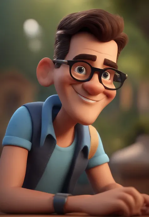 Cartoon character of a man with black glasses and a blue shirt, animation character, Caractere estilizado, animation style rendering, 3D estilizado, Arnold Maya render, 3 d render stylized, toon render keyshot, Personagem 3D, Personagem 3D, 3d rendering st...