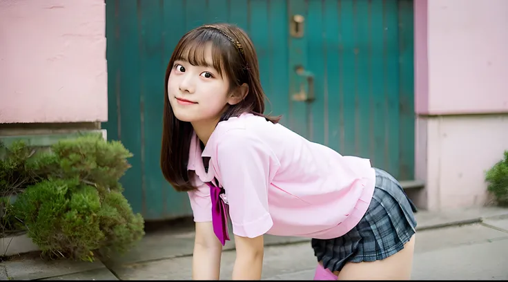 18-year-old high school girl in pink miniskirt