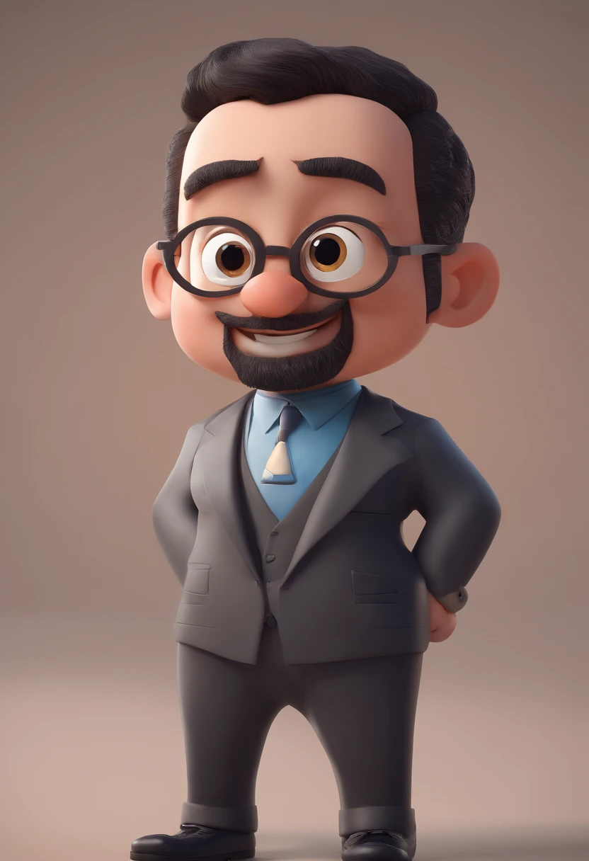 Cartoon character of a man with rectangular black glasses and a suit with a blue shirt, bible and beard animation character, Caractere estilizado, animation style rendering, 3D estilizado, Arnold Maya render, 3 d render stylized, toon render keyshot, Perso...