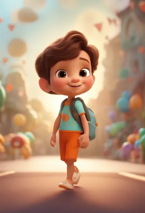 a happy cute kid standing short hair, vestindo uma fantasia espacial, , fundo branco, barnet, Tom, Estilo Pixar, ....3d, desenhos animados, rosto detalhado, asymmetrical 16k