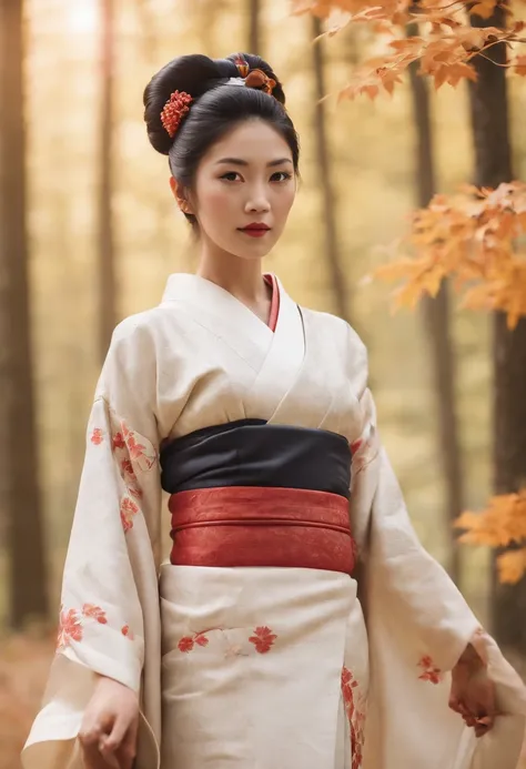 (Super elaborate CG Unity 8K wallpaper), (Master Parts), (Extremely high quality), (Realistic), geisha, kimono, dance, my, pointy ear, ((Best Quality)), (ultra-detailliert)), (((photography)), Autumn Forest in Japan